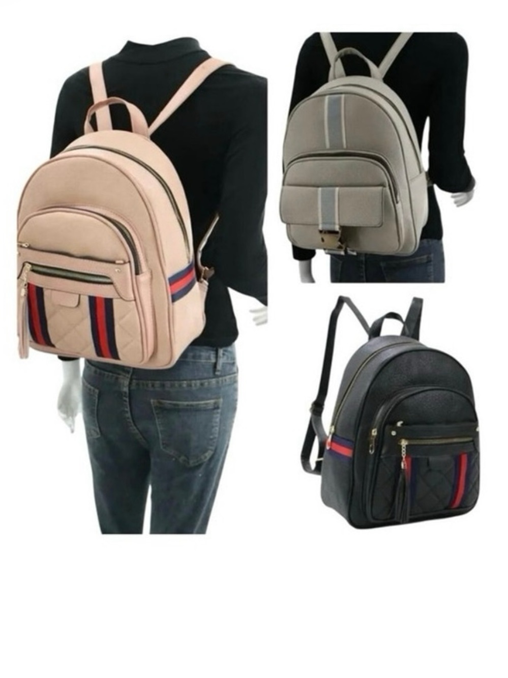 Backpack Purses in Blush Pink, Gray Blue, or Black Red, New with Tag